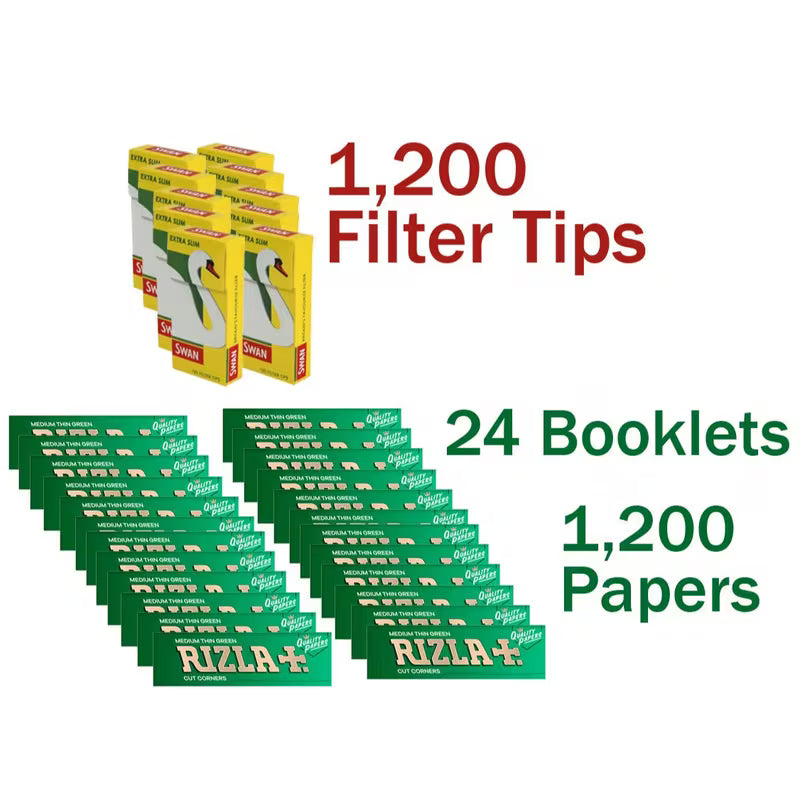 1200 Rizla Green Standard Papers and 1200 Swan Extra Slim Filter Tips