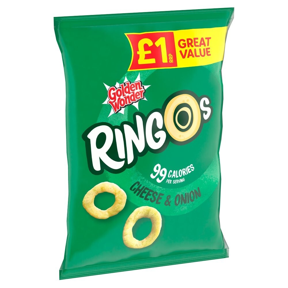 18 x Golden Wonder Ringos Cheese & Onion 40g – Full Box – Light & Crunchy Snacks1
