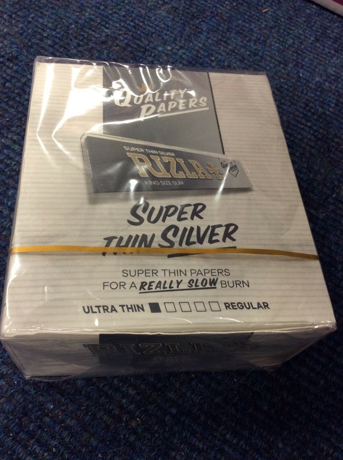 Full Box of 50 Silver Rizla Kingsize Slim Super Thin Cigarette Papers1