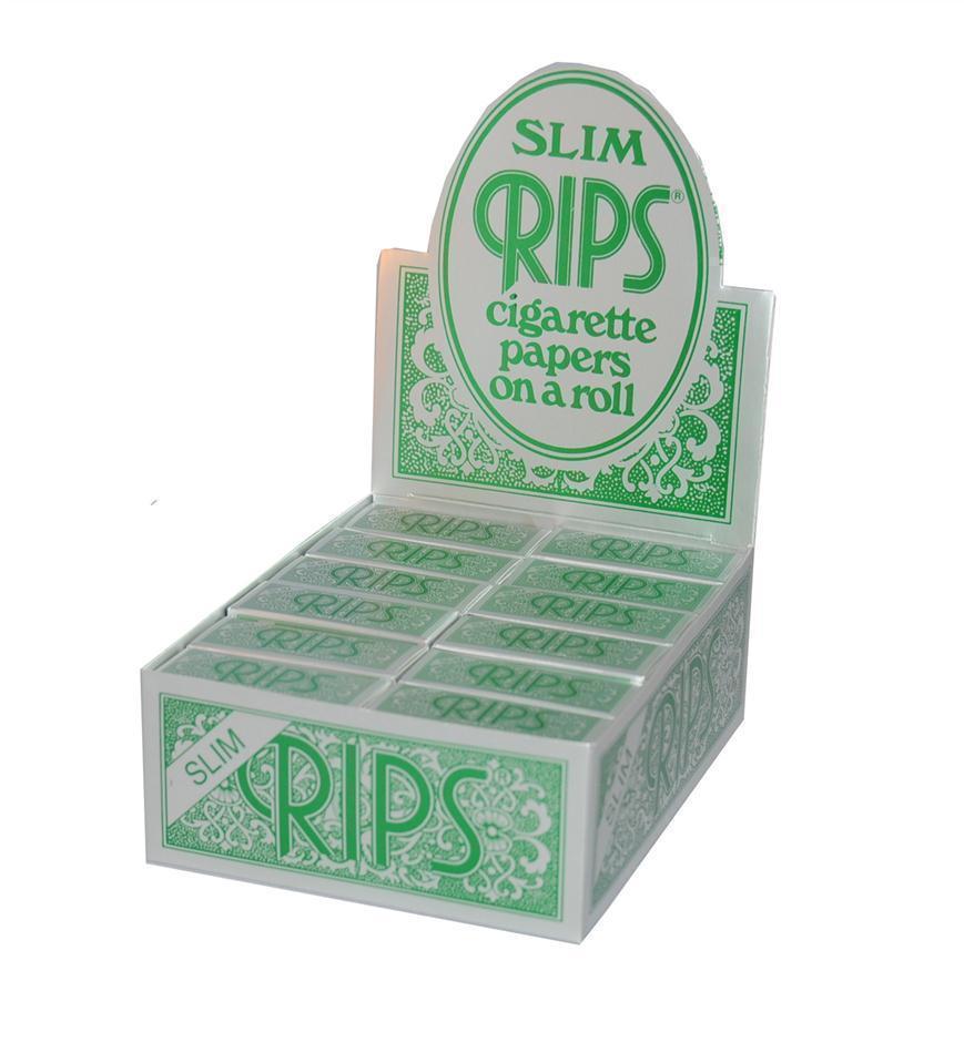 Full Box of 24 Rolls RIPS Slim Green Cigarette Rolling Papers 44mm Wide1