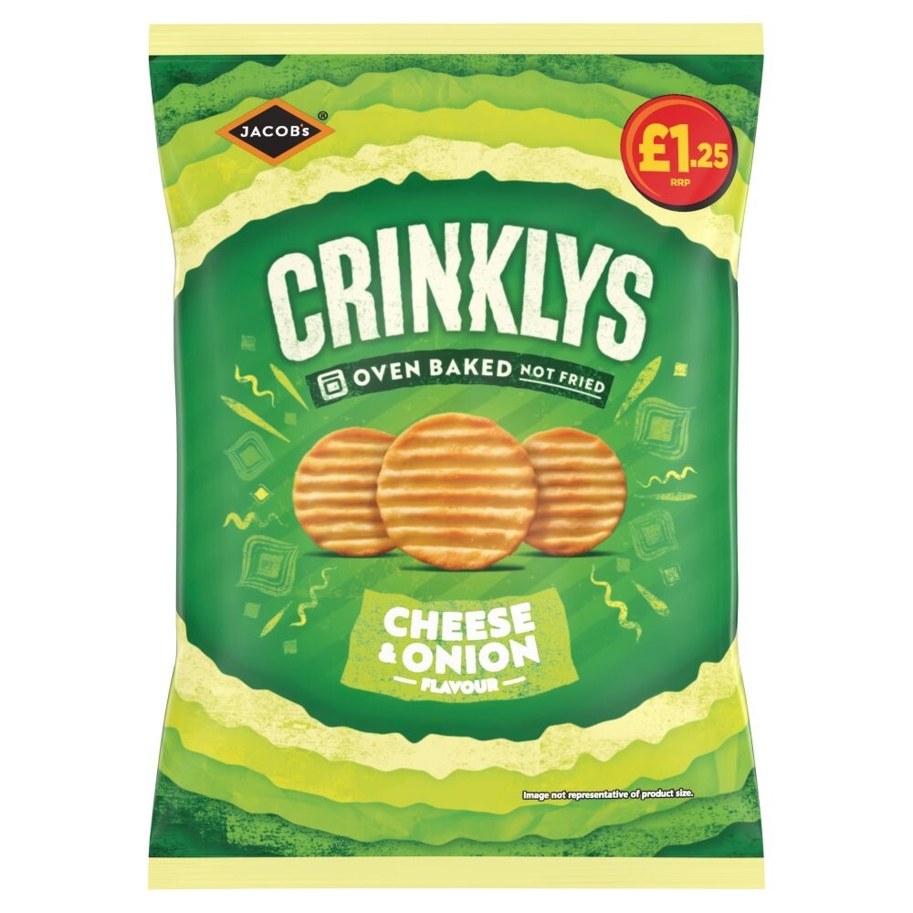 15 x Mini Cheddars Crinklys Cheese & Onion 90g – £1.25 PMP – Full Box Snacks1