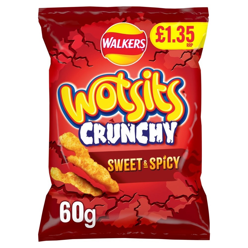 Walkers Wotsits Crunchy Sweet &Spicy Snacks PMP £1.35 Full Case 15x60g1