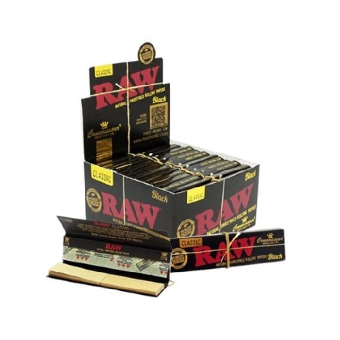 Box 24 Booklets RAW Connoisseur Black King Size Slim Rolling Papers with Tips1