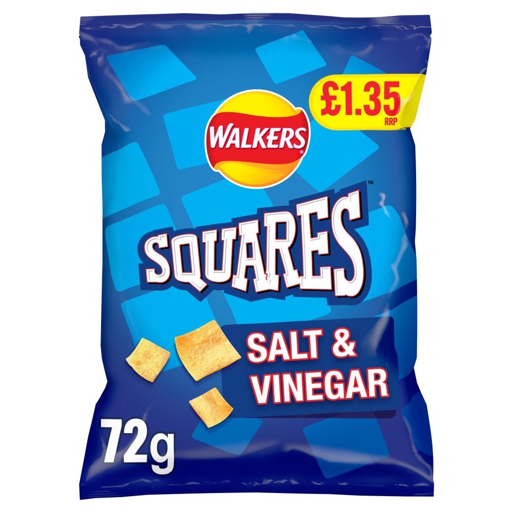 Walkers Crisps Squares Salt & Vinegar Snacks 72g Bags X 18 Bags B/B 21.2.261
