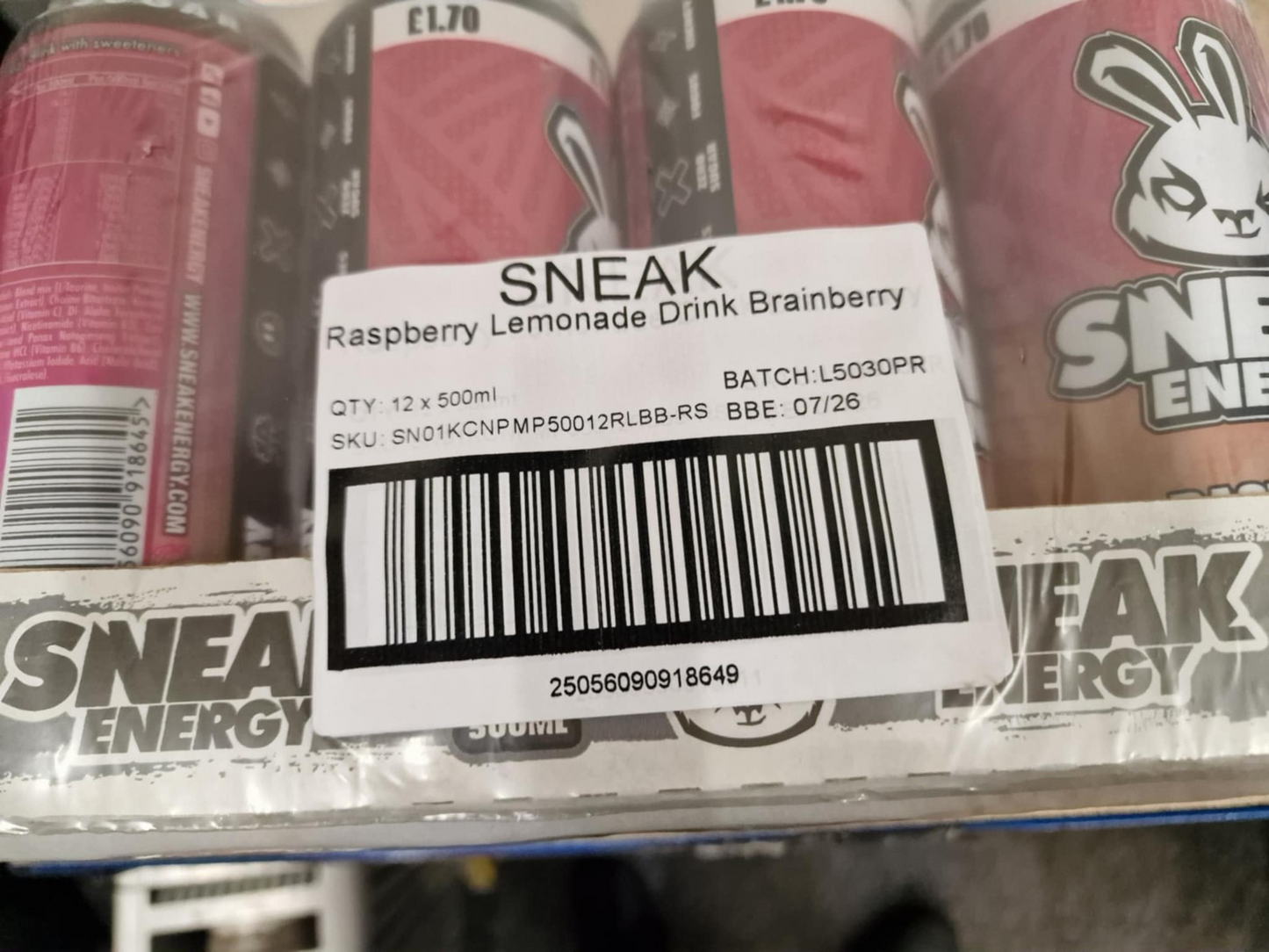12 x 500ml SNEAK Energy Drink Cans | Raspberry Lemonade Brainberry | Sugar Free1