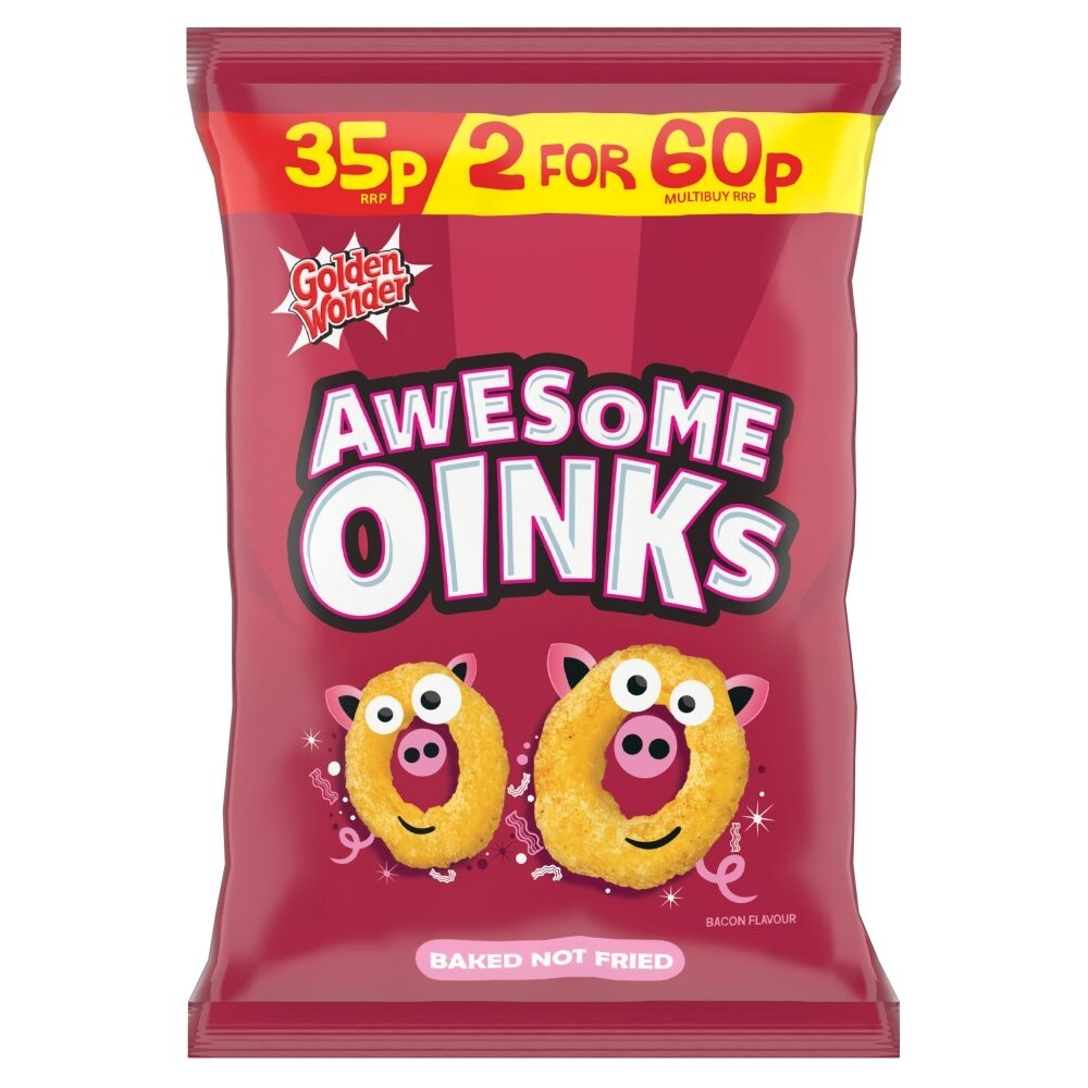 36 x Golden Wonder Awesome Oinks Bacon Snacks 22g Full Box – Porky Crunch Treat1