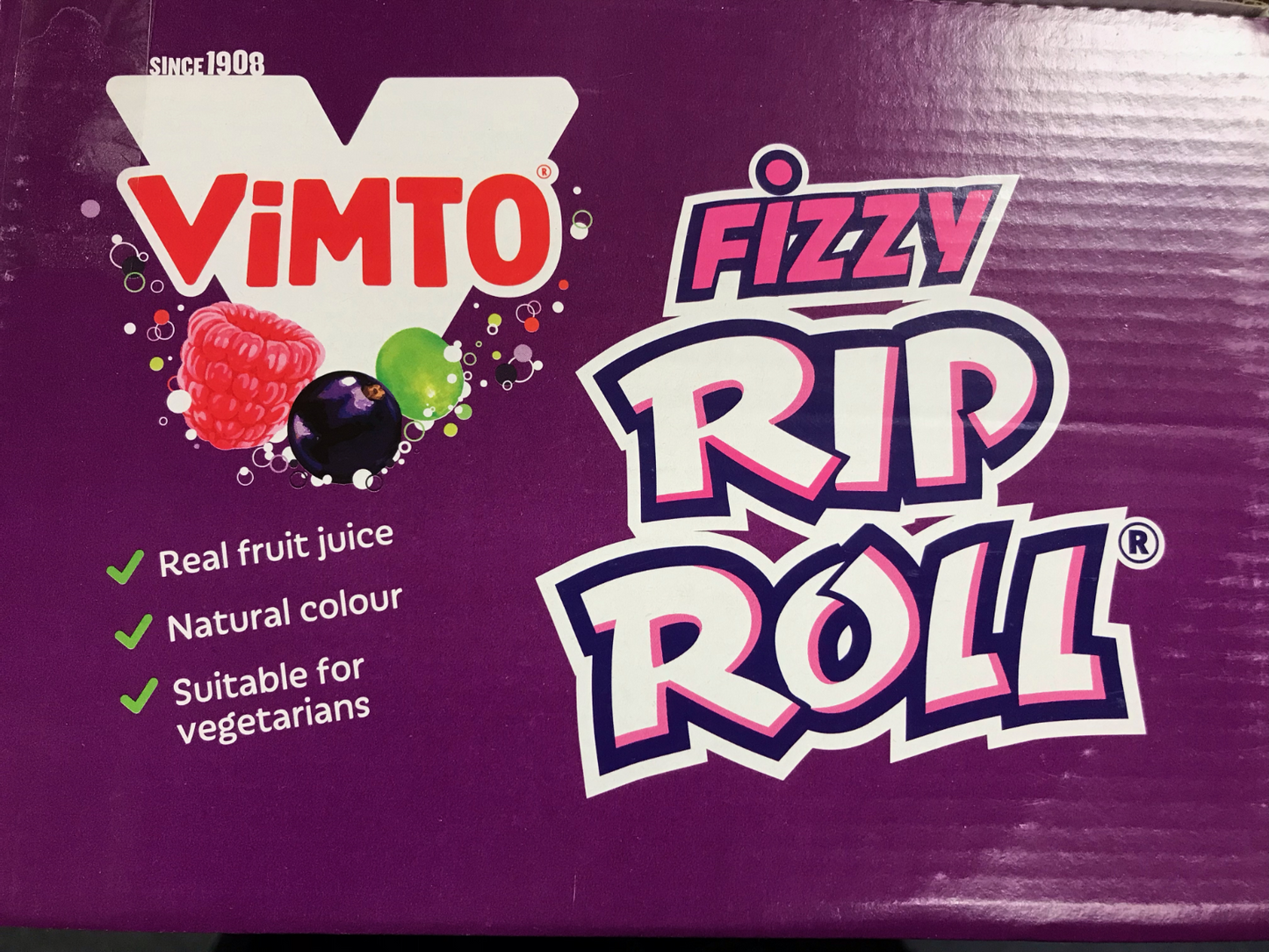 Vimto Fizzy Rip Rolls – 40 x 38g – 59p Price Marked – Retro Sour Candy Strips1
