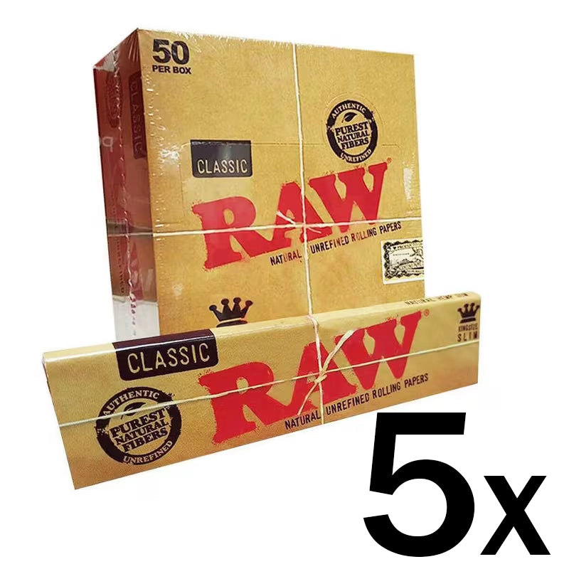 5 Boxes of 50 RAW Cigarette Rolling Paper Classic Kingsize Slim Free Delivery