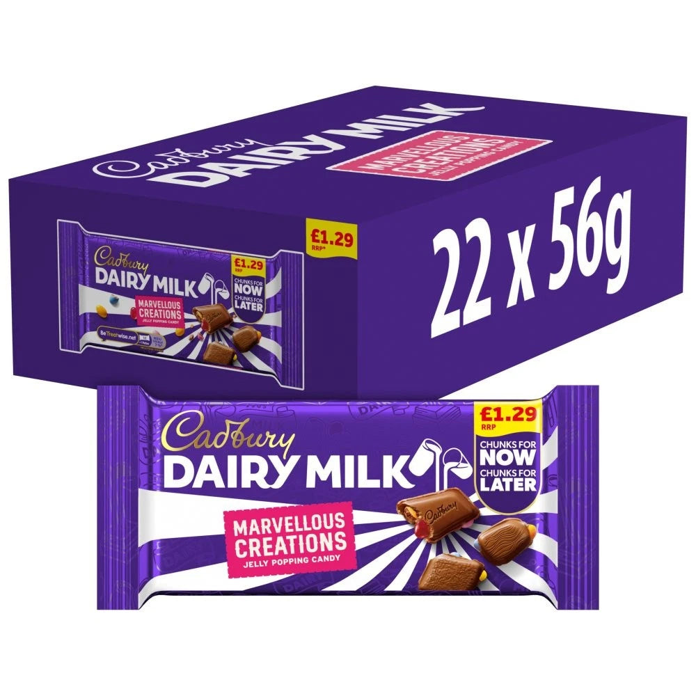 Box of 24 Cadbury Dairy Milk Marvellous Creations Jelly Popping Candy Bars 56g