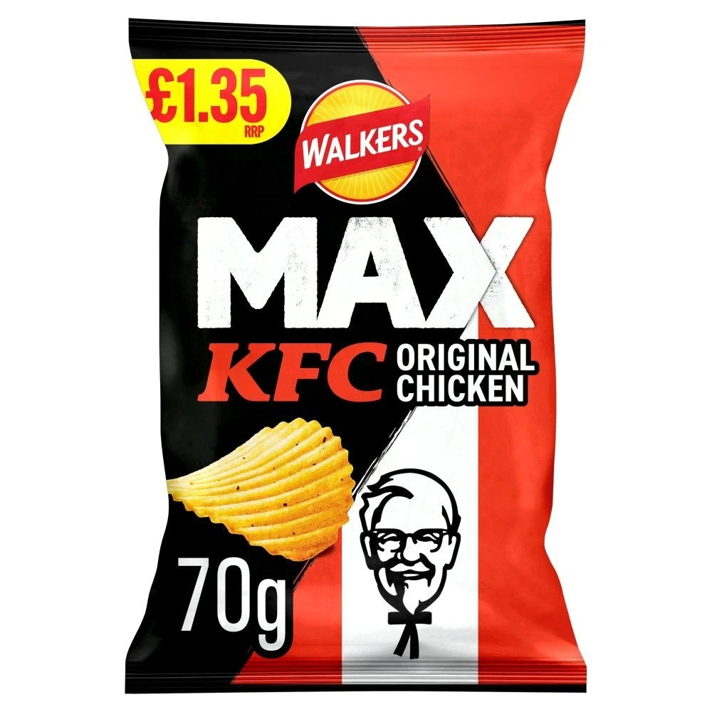 Full Box of 15 x 70g Bags Walkers MAX KFC Original Chicken Flavour Crisps
