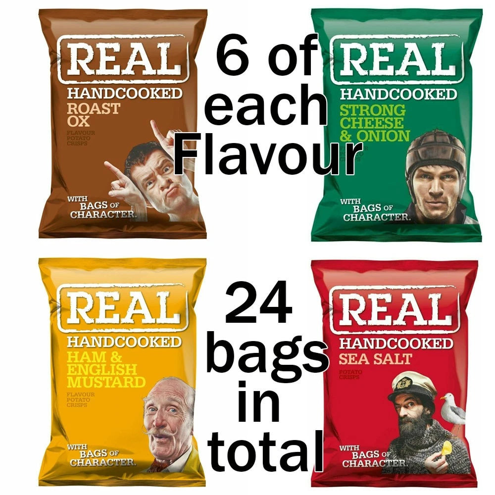 Mix of 24 REAL Crisps - 6x Roast Ox, Strong Cheese, Ham & Mustard and Sea Salt