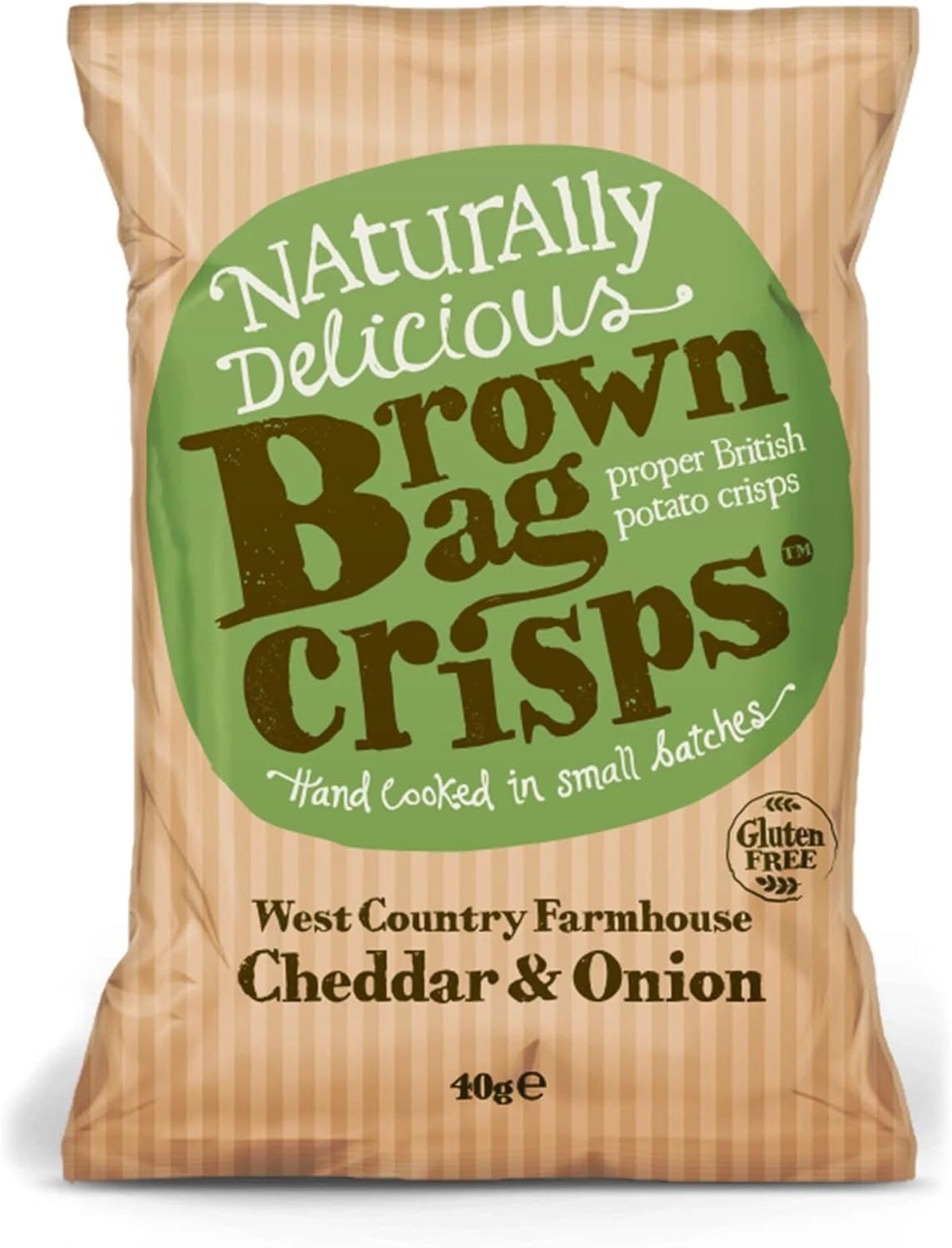 20 Bags of Brown Bag Crisps Cheddar and Onion 40g - Hand Cooked Crisp