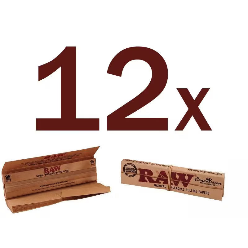Half box of 12 Booklets RAW Connoisseur Black King Size Slim Rolling Papers with Tips