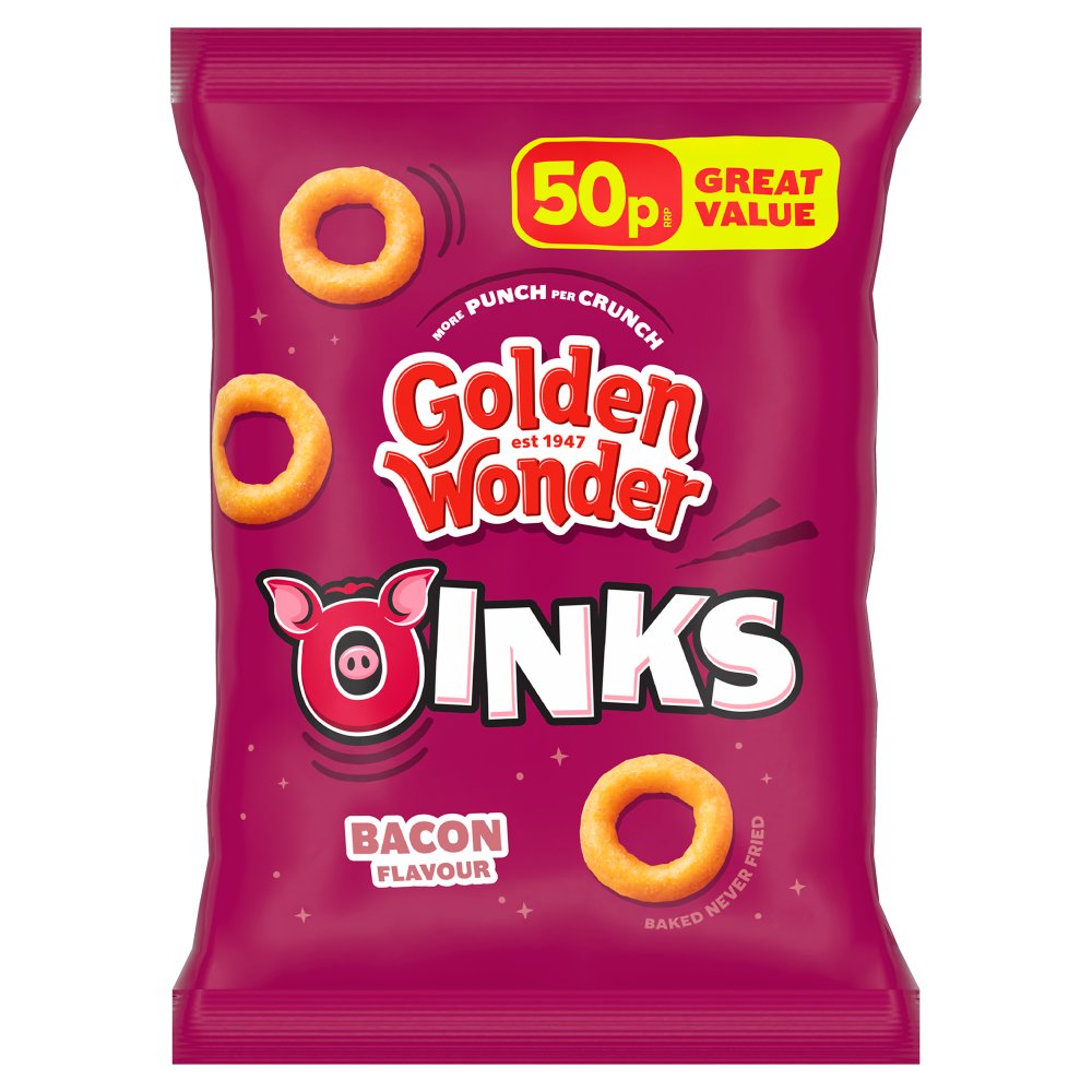 30x Golden Wonder Awesome Oinks Bacon Snacks 27g  Full Box – Porky Crunch Treat