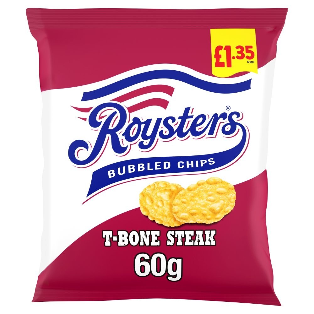 20 x Roysters T-Bone Steak Crisps 60g – Full Box – Bubble Crisps Snack0
