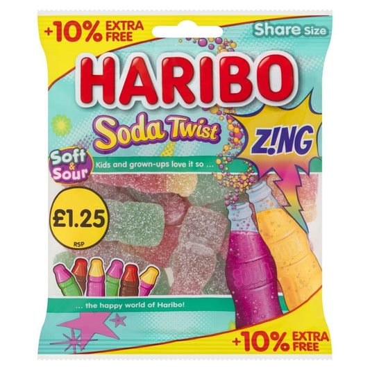HARIBO Soda Twist Zing Fizzy jelly Sweets Sharing Bag 154g × 120