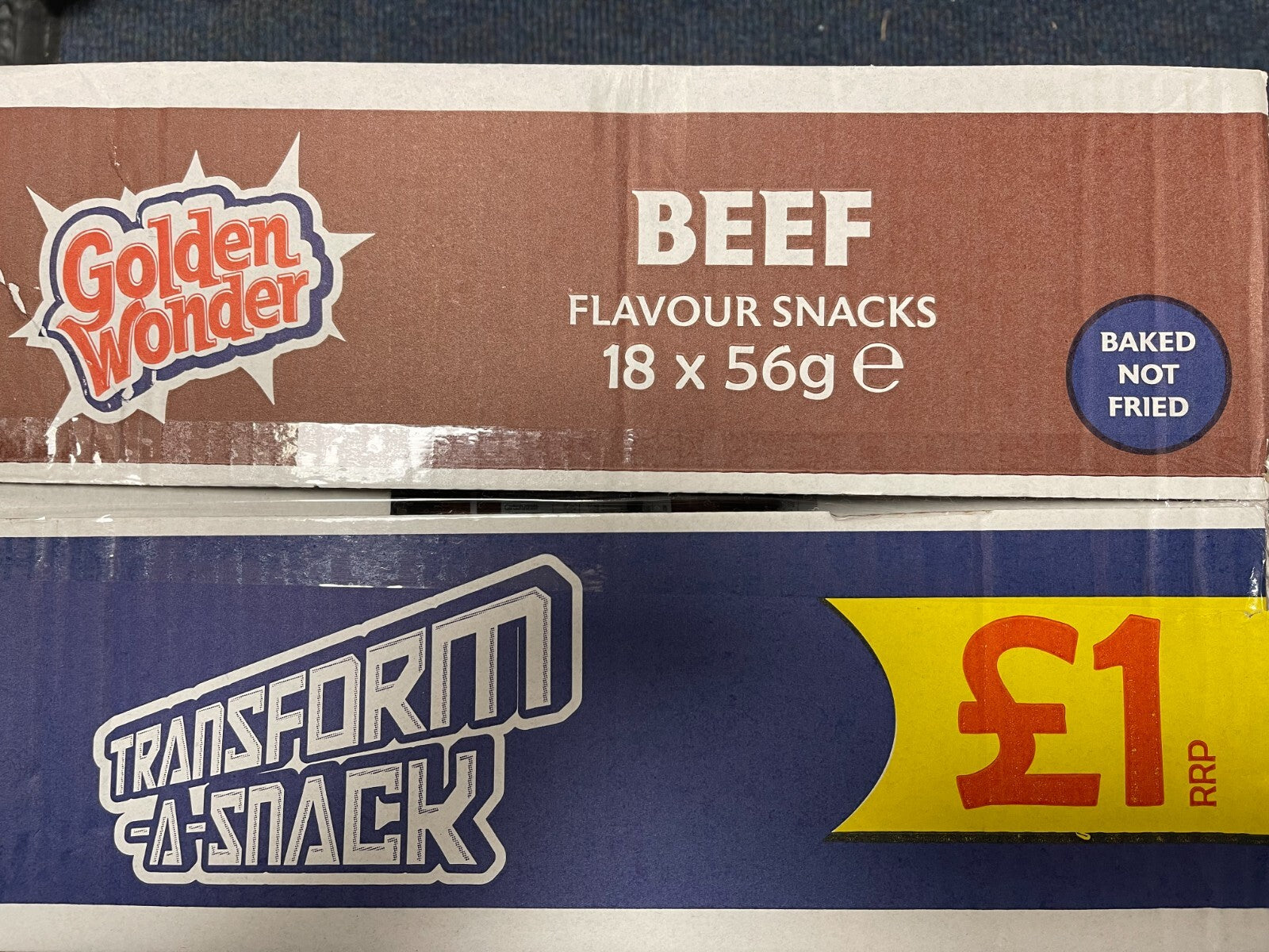 Full Box of 18 Golden Wonder TransForm-A-Snack BEEF 56g £1 Bags3