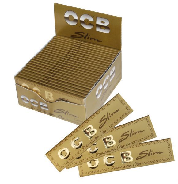 Full Box of 50 OCB Gold King Size Slim Cigarette Smoking Thin Rolling Papers 0