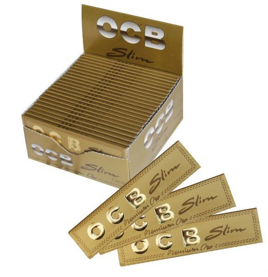 Full Box of 50 OCB Gold King Size Slim Cigarette Smoking Thin Rolling Papers 0