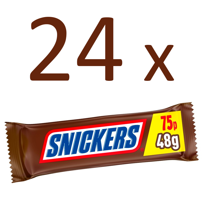 Half Box of 24 Bars Snickers Chocolate 48g Bars Price Marked 75p0