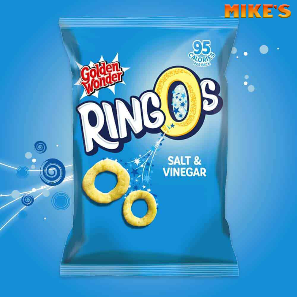 18 x Golden Wonder Ringos Salt & Vinegar 40g – Full Box – Light & Crunchy Crisps2