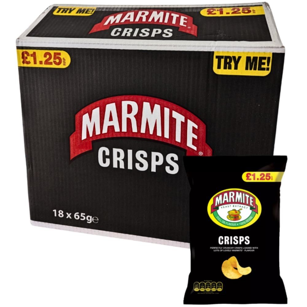 18 x Golden Wonder Marmite Crisps 65g – Full Box – Bold Yeasty Flavour Snack0