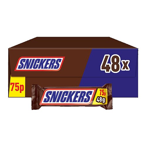 Full Box of 48 Bars Snickers Chocolate 48g Bars Price Marked 75p2