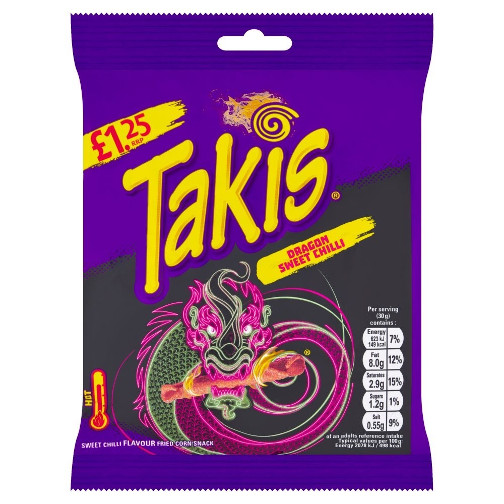 Takis Dragon Sweet Chilli 21 x 55g Pack Price marked £1.25 Packs1