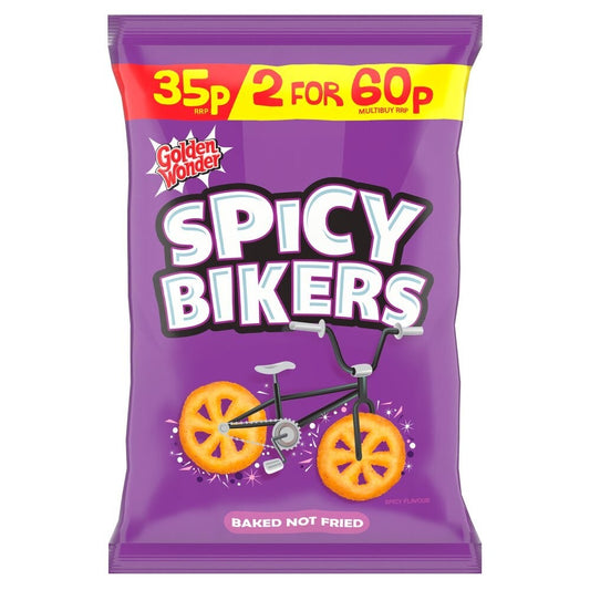 Golden Wonder Spicy Bikers – 36 x 22g Bags – Spicy Flavour Corn Snacks Full Box0