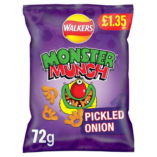 15 x Monster Munch Pickled Onion Crisps 72g – Box – Bold Flavour Snack Bags0