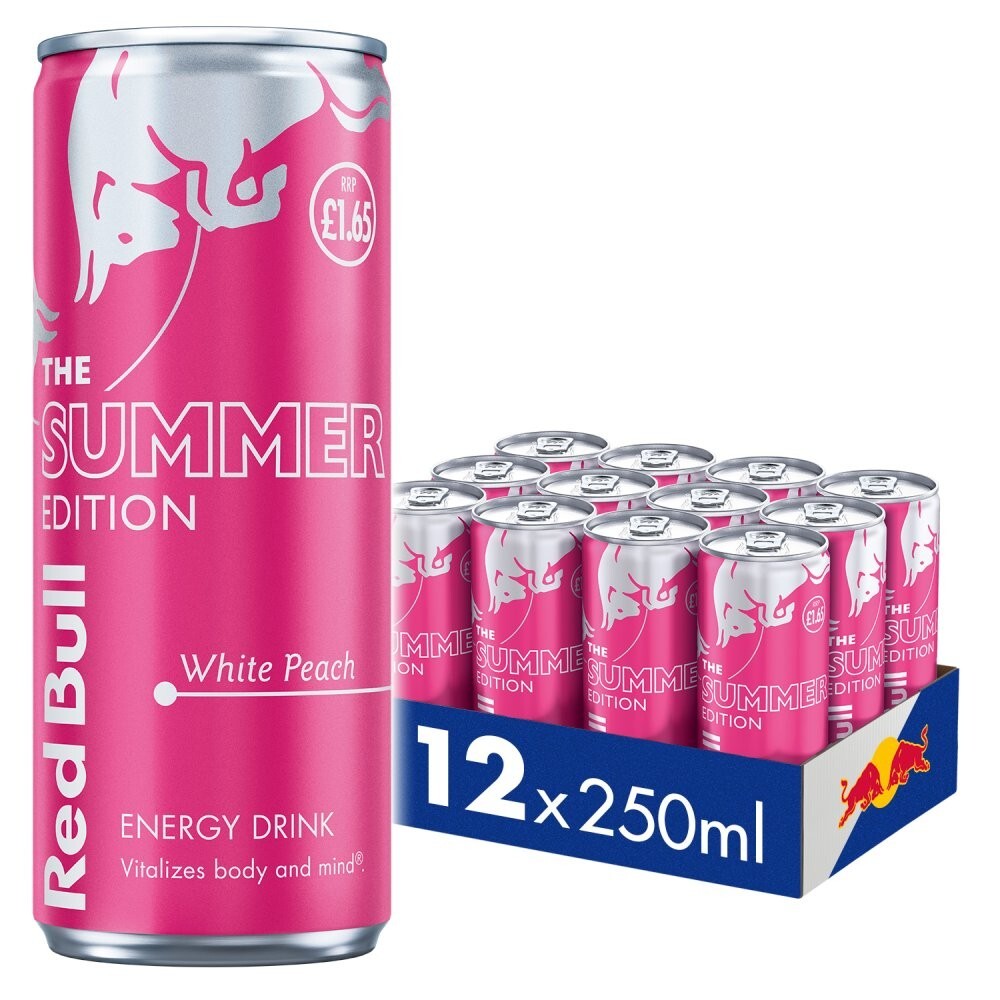 Red Bull Energy Drink 250ml Summer Edition White Peach Pack of 12 REDUCED CLEAR0