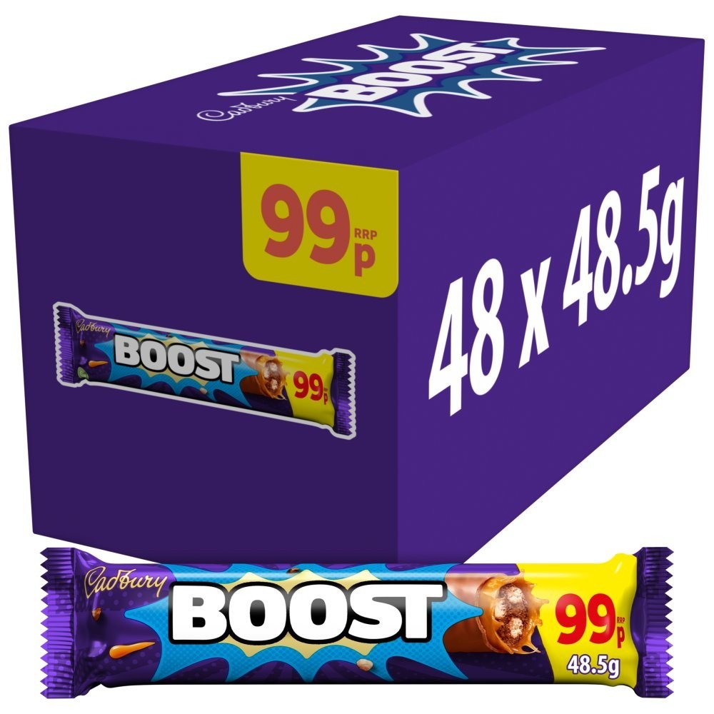 Full Box of 48 Bars Cadburys Boost 46.5g Chocolate Free P&P0