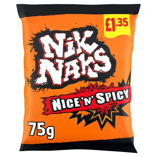20 x Nik Naks Nice ‘N’ Spicy 75g  Full Sealed Box – Crunchy Corn Snack Share Bag0