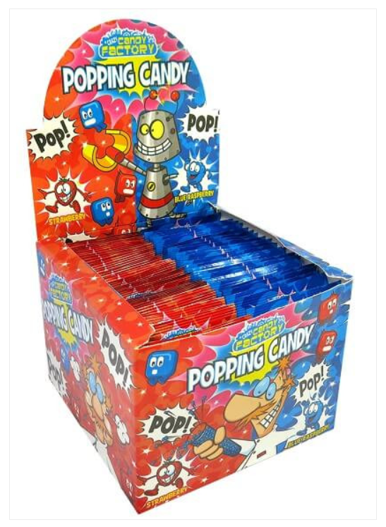 Full Box of 50 Crazy Candy Factory Popping Candy Strawberry + Blue Raspberry 0