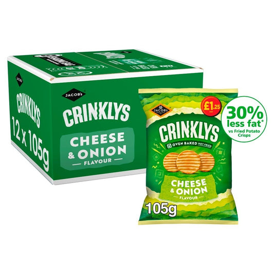 15 x Mini Cheddars Crinklys Cheese & Onion 90g – £1.25 PMP – Full Box Snacks0