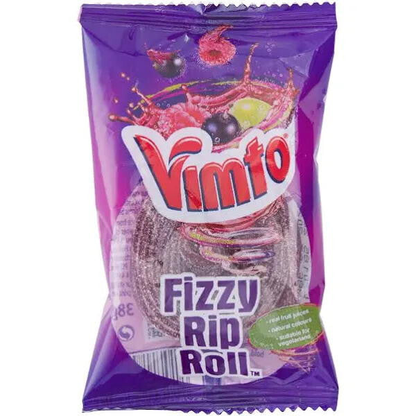 Vimto Fizzy Rip Rolls – 40 x 38g – 59p Price Marked – Retro Sour Candy Strips0