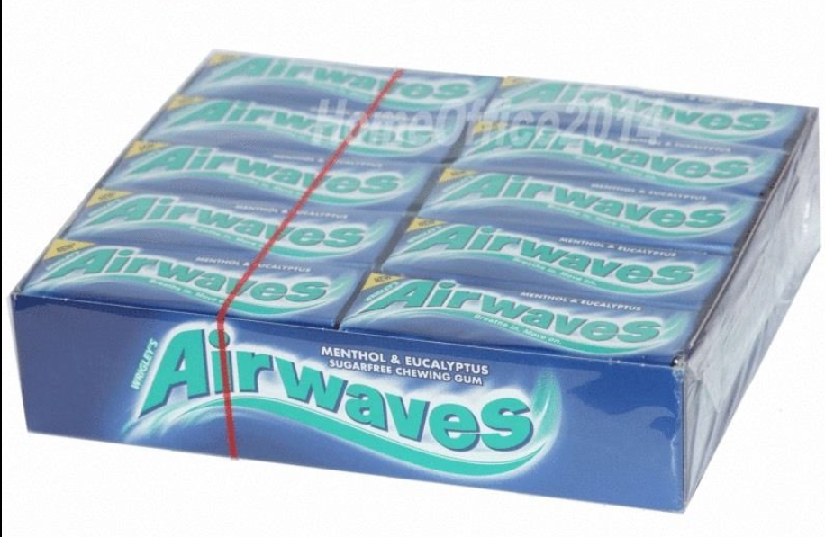 Full Box of 30 Wrigley's Chewing Gum Airwaves Sugar Free Menthol and Eucalyptus0