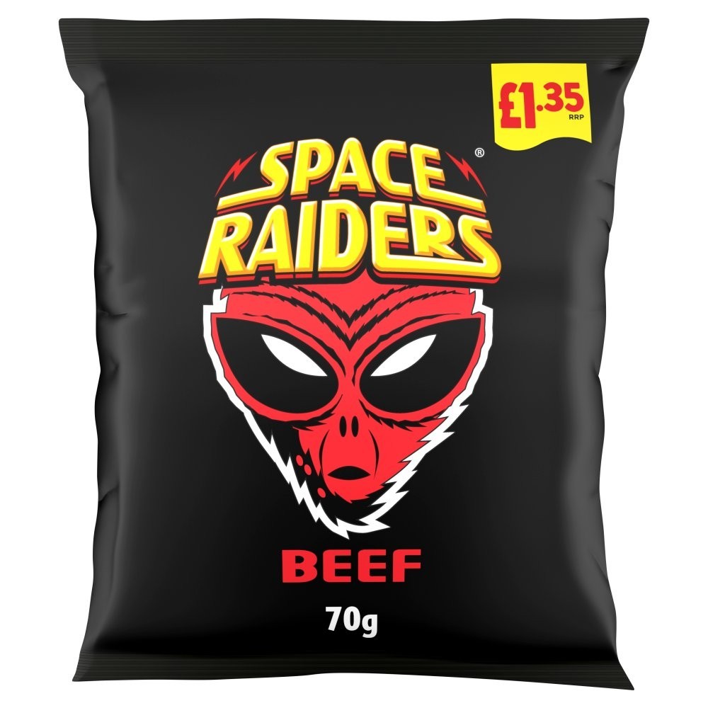 SPACE RAIDERS SHARE BAGS BOX OF 20 BEEF FLAVOUR CRISPS Only £22.99 SPECIAL OFFER0