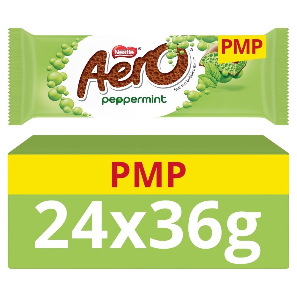 Box of 24 Nestlé Aero Peppermint Chocolate Bars 36g | Minty Bubbly Chocolate0