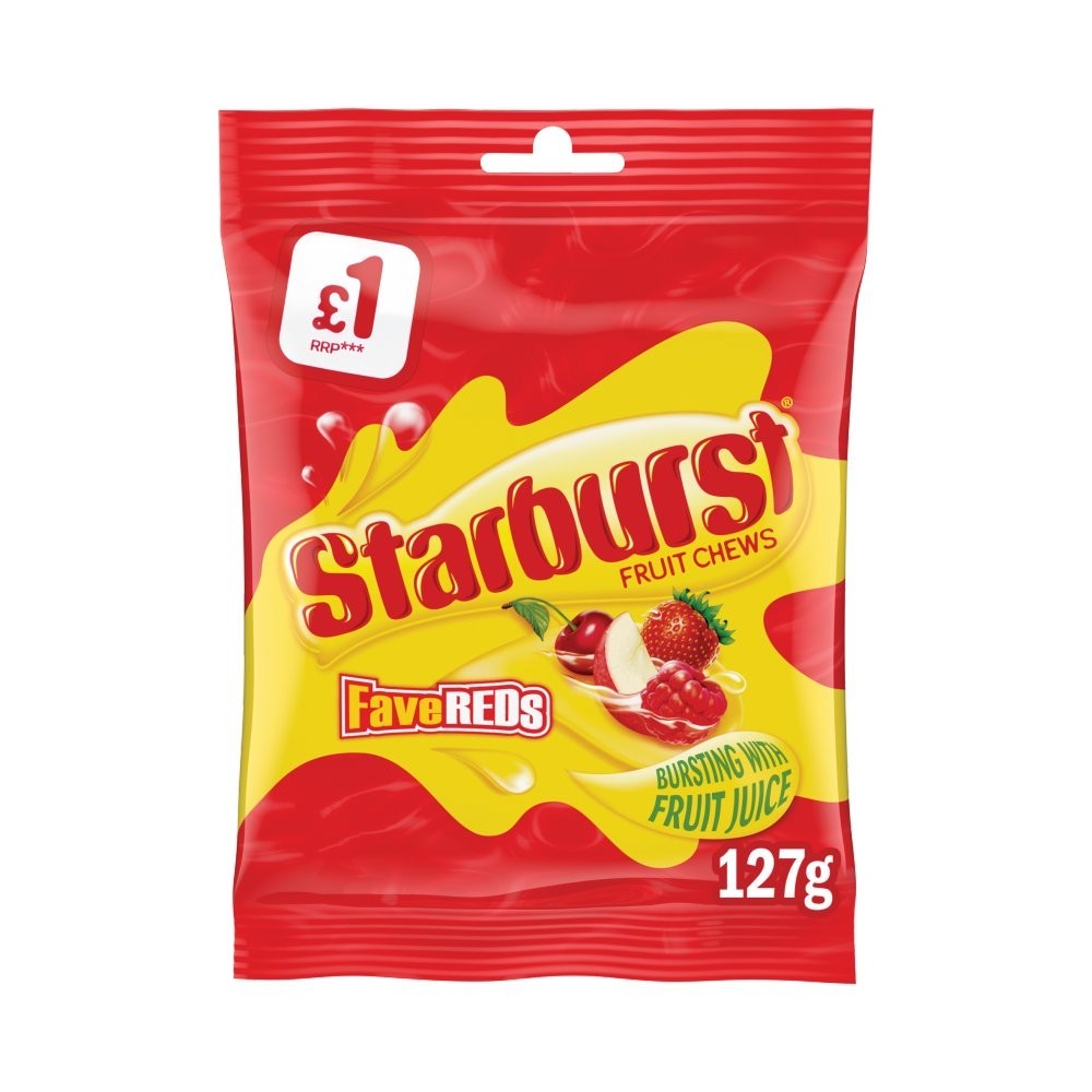 Starburst Fav Reds Fruit Chews Sweets Pouch Bag 12 x 127g Bags PM £1.001