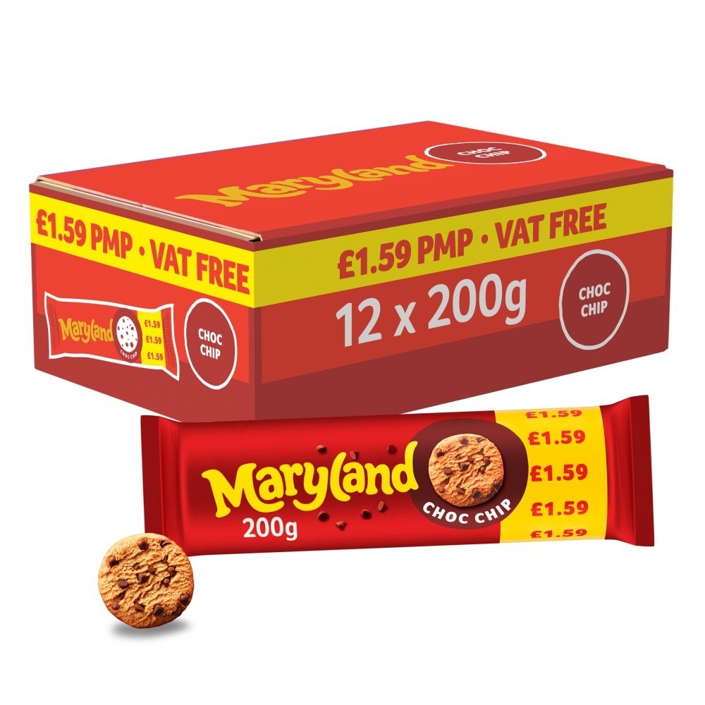 Box of 12 Maryland Choc Chip Cookies 200g PM £1.59 | Bulk Snack Biscuits0