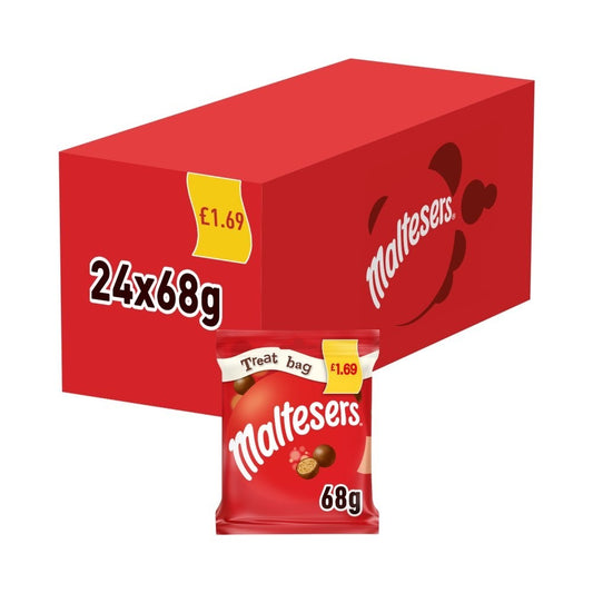 Full Box of 24 Maltesers Fairtrade Chocolate Treat Bag 68g0
