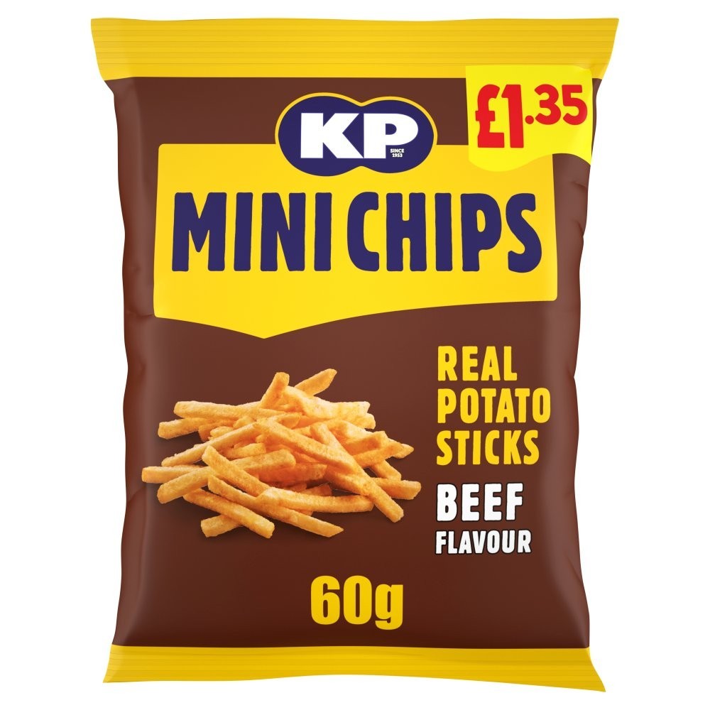 20 x KP Mini Chips Beef Flavour 60g – Full Box – Meaty Potato Snack Sticks1