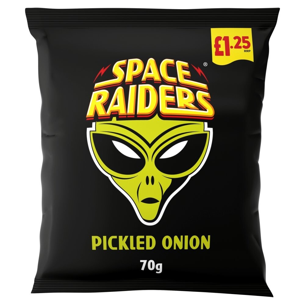 SPACE RAIDERS CRISPS SHARE BAGS  BOX OF 20 PICKLED ONION FLAVOUR £22.99 REDUCED2