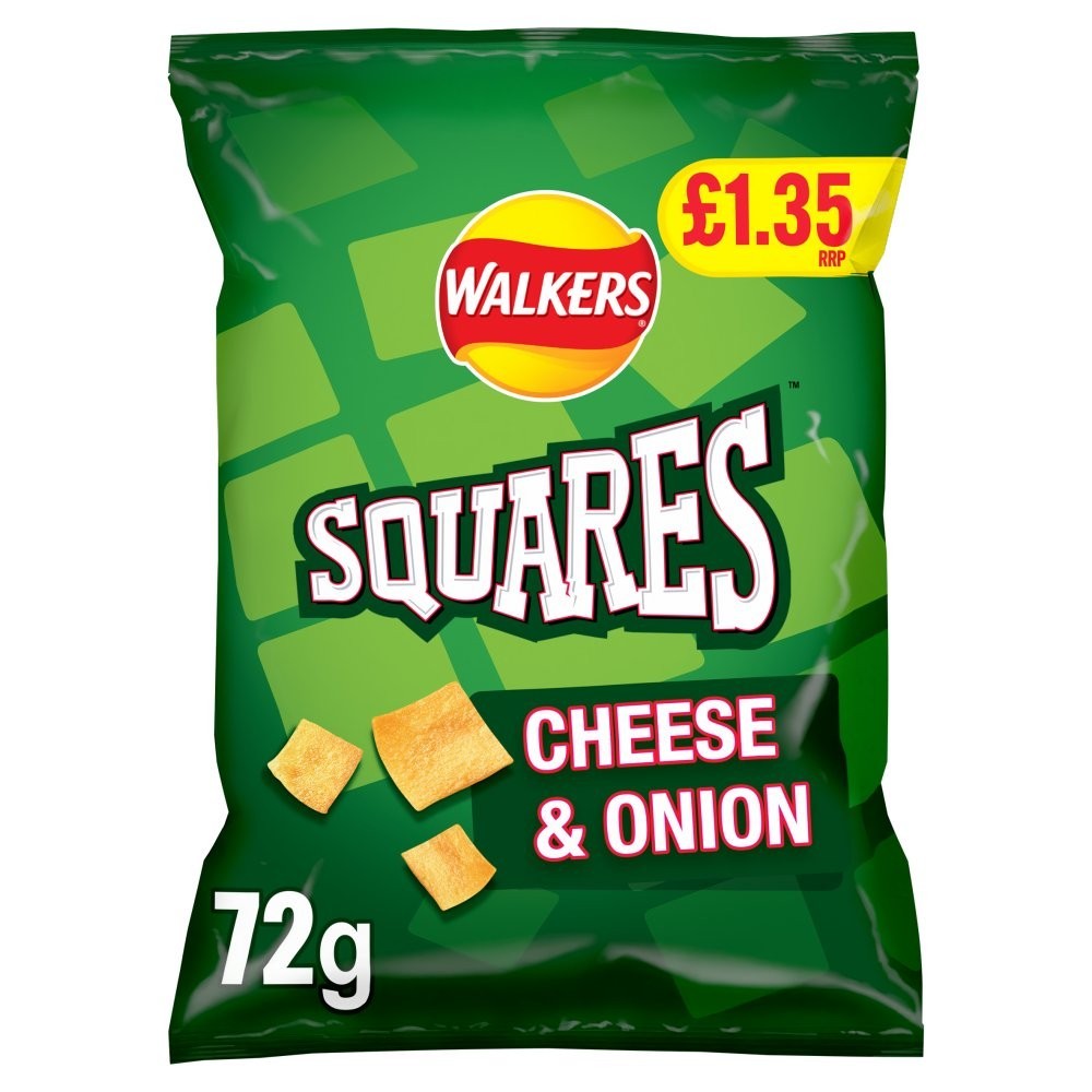 Walkers Crisps Squares Cheese & Onion Snacks 72g  x 18 Bags0
