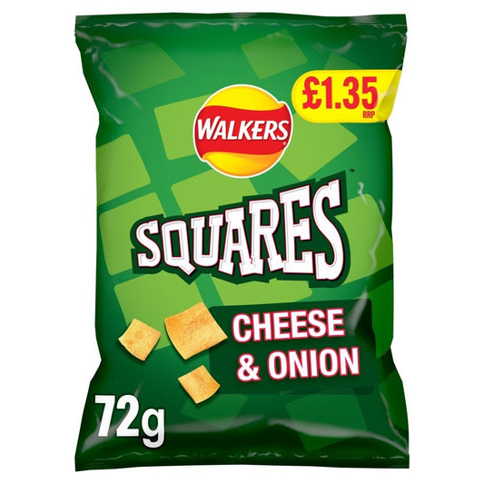 Walkers Crisps Squares Cheese & Onion Snacks 72g  x 18 Bags0
