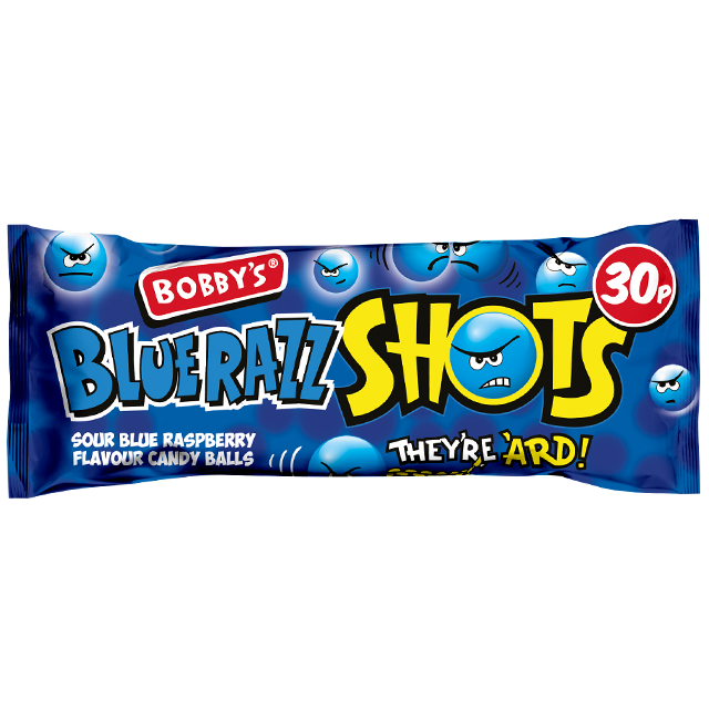 Bobbys Blue Razz Shots Sour Blue Raspberry Flavour Candy Balls Kids Sweets0