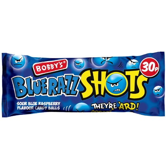 Bobbys Blue Razz Shots Sour Blue Raspberry Flavour Candy Balls Kids Sweets0