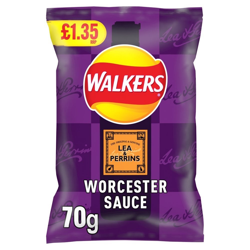 18 x Walkers Worcester Sauce Crisps 70g – Full Box – Classic Bold Flavour Snack0