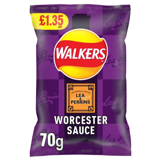 18 x Walkers Worcester Sauce Crisps 70g – Full Box – Classic Bold Flavour Snack0